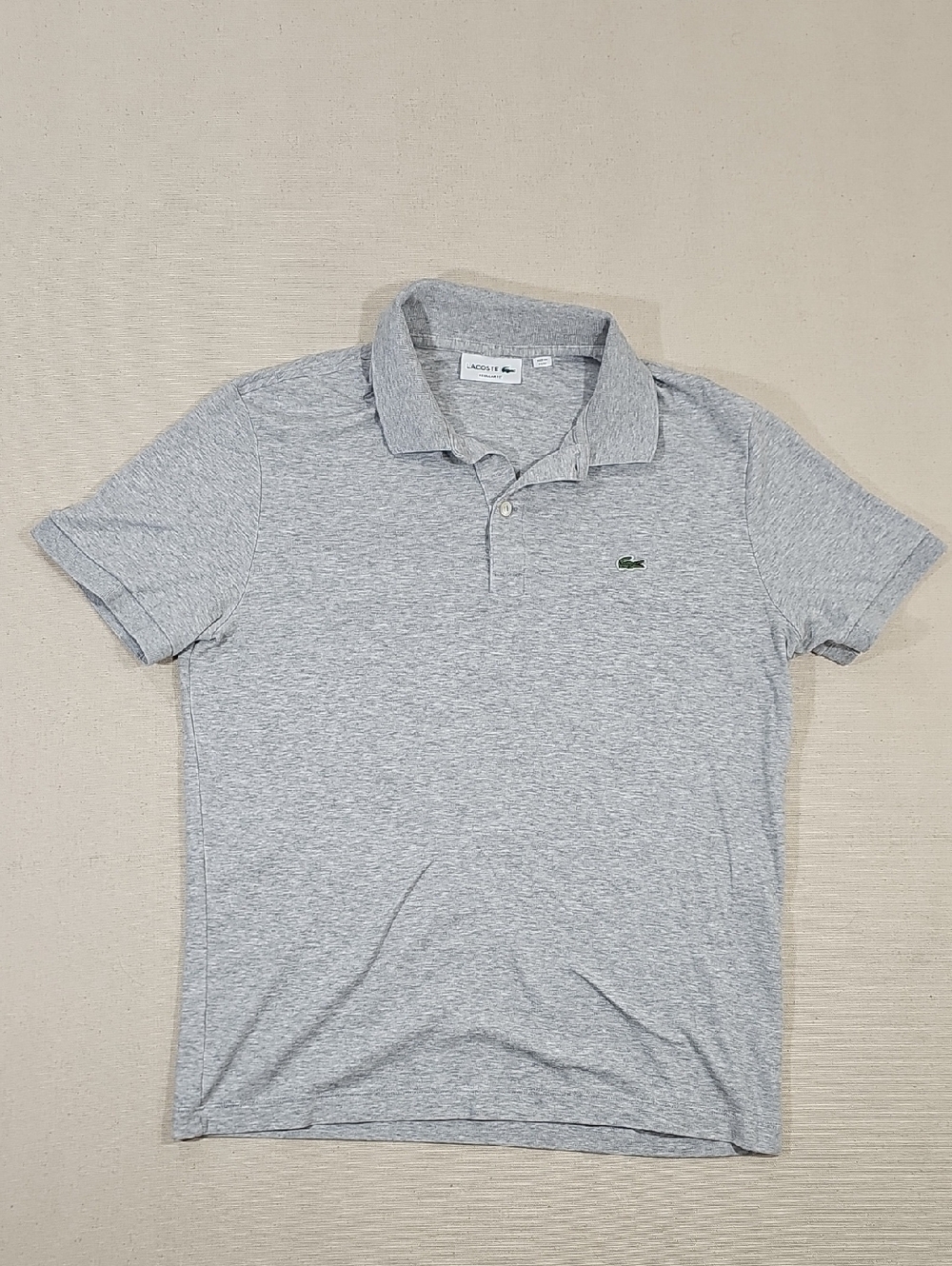 Lacoste Men's Heather Light Gray Polo with Green Crocodile